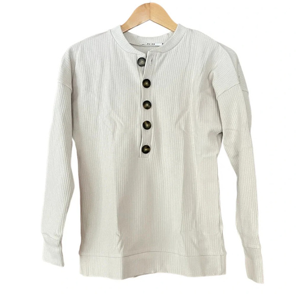 Lett Kruger Henley Top Long Sleeve Ribbed Ecru Size XS NEW - Picture 1 of 8